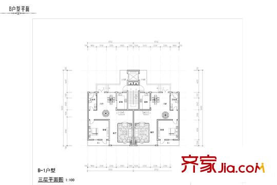 玉泉山?如意公館B-1戶(hù)型 三層平面圖 1室2廳1衛(wèi)1廚
