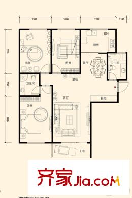 錦東?如意城E戶型 3室2廳2衛(wèi)1廚