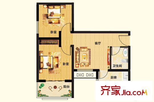 陽光里二期戶型2 2室1廳1衛(wèi)1廚