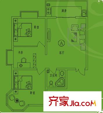 美景物資小區(qū)戶型圖A戶型 3室1廳1衛(wèi)1廚