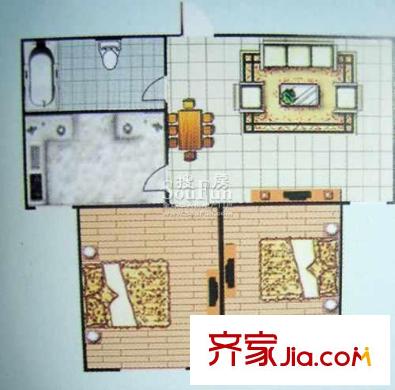 藍(lán)水假日戶型圖戶型F 2室2廳1衛(wèi)1廚