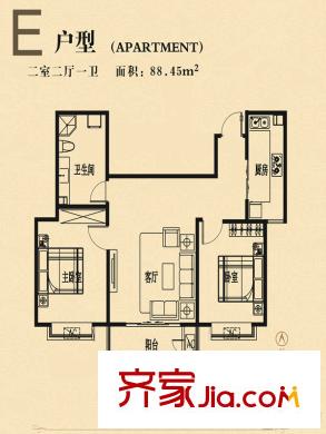 鳳凰苑E戶型 2室2廳1衛(wèi)1廚
