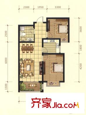 天泰?玉澤園B戶(hù)型 2室2廳1衛(wèi)1廚