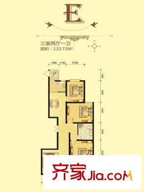 佳和苑戶型圖E戶型 3室2廳1衛(wèi)1廚