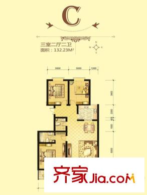 佳和苑戶型圖C戶型 3室2廳2衛(wèi)1廚