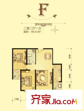 佳和苑戶型圖F戶型 2室2廳1衛(wèi)1廚