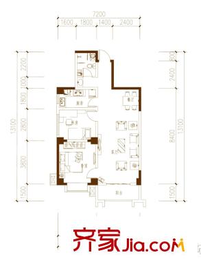 海唐南寒圣都3號(hào)樓B戶型 2室2廳1衛(wèi)1廚