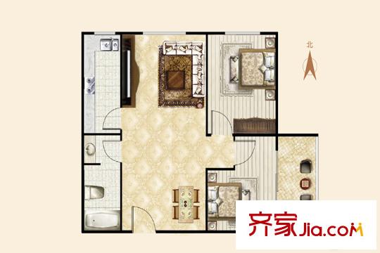 來福花園3#東單元01戶型 2室2廳1衛(wèi)1廚