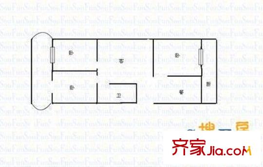 鐘樓街法院宿舍 2室 戶型圖