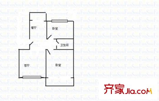 鐘樓街法院宿舍 2室 戶型圖