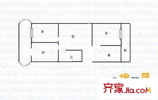鐘樓街法院宿舍 2室 戶型圖