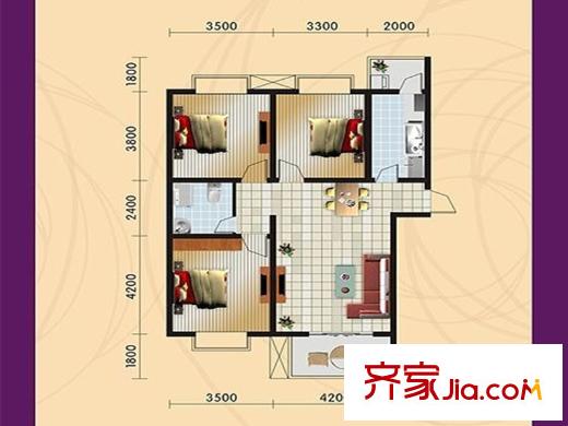 怡和?中馨城D1戶型 3室2廳1衛(wèi)1廚
