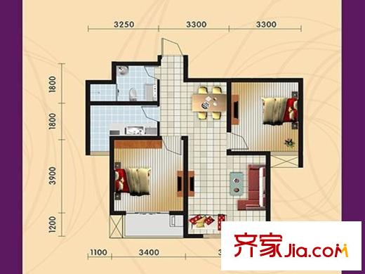 怡和?中馨城C戶型 2廳1衛(wèi)1廚