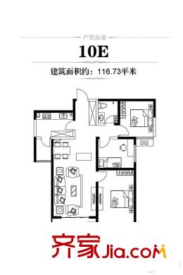 龍城201110E戶型116.73平米 3室2廳1衛(wèi)1廚