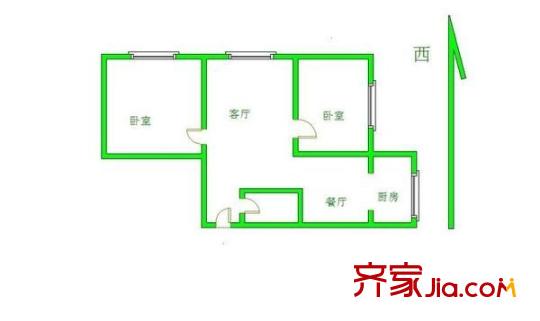 十三冶老區(qū)宿舍 2室 戶型圖