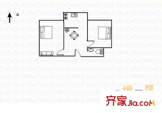 山西廣播電視大學(xué)宿舍 2室 戶型圖