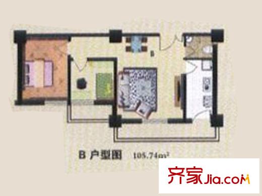 萬泉大廈B戶型圖 2室2廳1衛(wèi)1廚