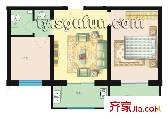 龍泉花園戶型圖澗河花園65.06 2室1廳1衛(wèi)