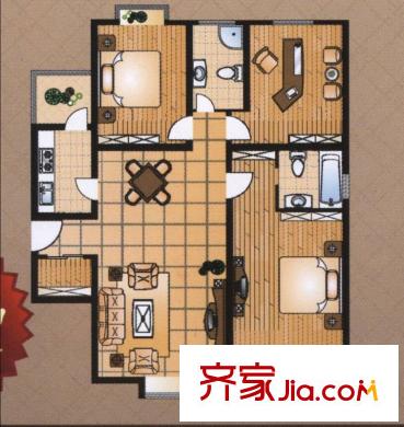 美林灣三室兩廳兩衛(wèi)145.87平戶型 3室2廳2衛(wèi)1廚
