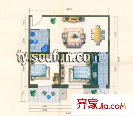金盛園F戶型 2室2廳1衛(wèi)1廚