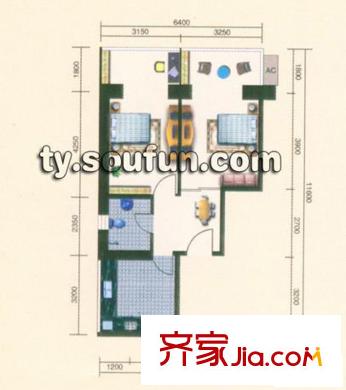 金盛園A戶型 2室1廳1衛(wèi)1廚