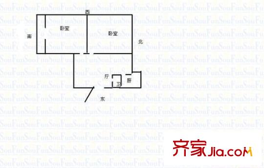 旱西關(guān)化工物資總公司宿舍 2室 戶型圖