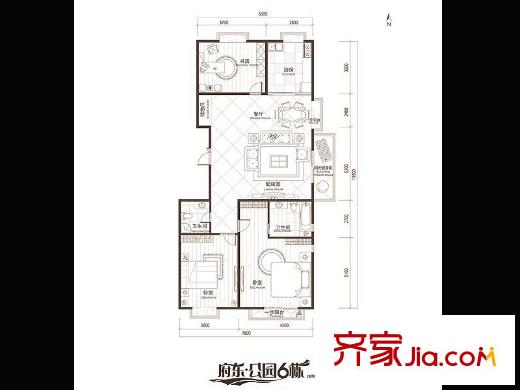府東公園6棟C座01室-01戶型 3室2廳1衛(wèi)1廚