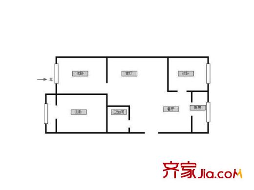 太原 二二九隊(duì)小區(qū) 戶(hù)型圖3室2廳1廚1衛(wèi)