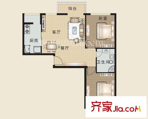 享堂新城戶型圖E 2室2廳1衛(wèi)1廚
