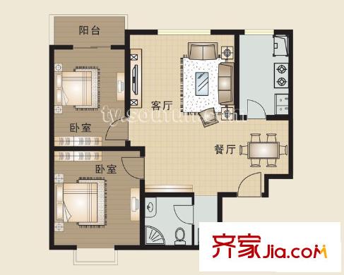 享堂新城戶型圖H 2室2廳1衛(wèi)1廚