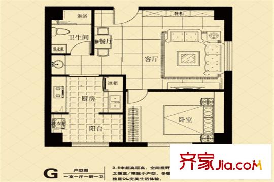 城南都市嘉園G戶型 1室1廳1衛(wèi)1廚