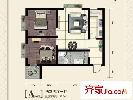 百德?尚景2號樓A戶型 2室2廳1衛(wèi)1廚