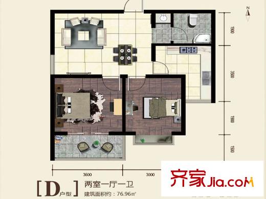 百德?尚景1號樓D戶型 2室1廳1衛(wèi)1廚