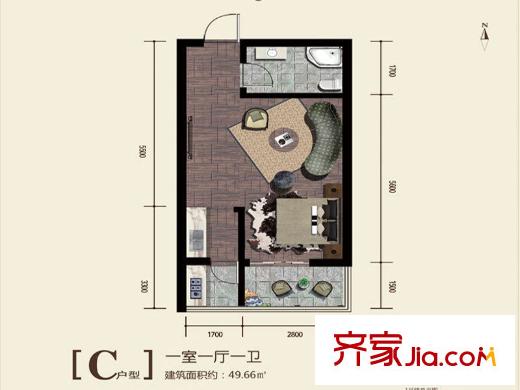 百德?尚景1號樓C戶型 1室1廳1衛(wèi)1廚