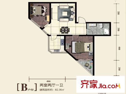 百德?尚景2號(hào)樓B戶型 2室2廳1衛(wèi)1廚