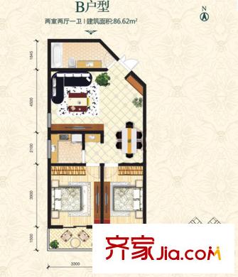 德祥六院B戶型 2室2廳1衛(wèi)1廚