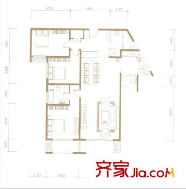 華泰御景灣B戶型 3室2廳2衛(wèi)1廚