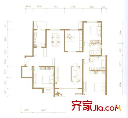 華泰御景灣F戶型 4室2廳2衛(wèi)1廚