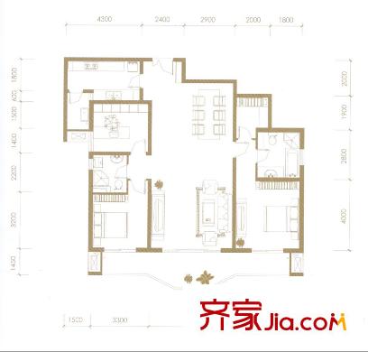 華泰御景灣D戶型 3室2廳2衛(wèi)1廚