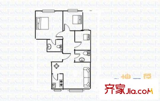 馨海銀座 2室 戶型圖