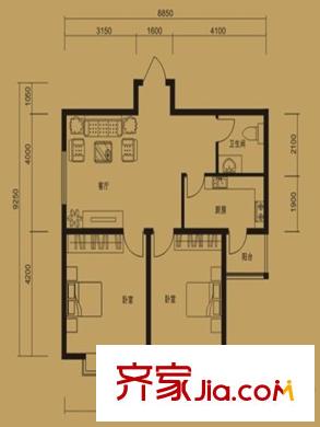 太原禮頓山12#戶型三 2室2廳1衛(wèi)1廚