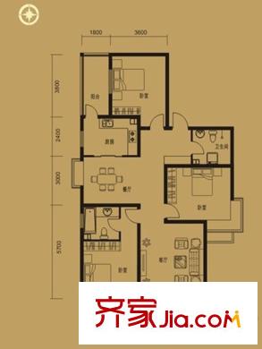 太原禮頓山12#戶型六 3室2廳2衛(wèi)1廚