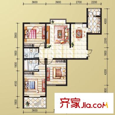 華天置地D戶型 3室2廳2衛(wèi)1廚