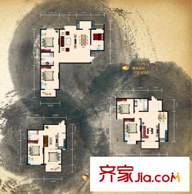 書(shū)香美苑B戶型 3室2廳1衛(wèi)1廚