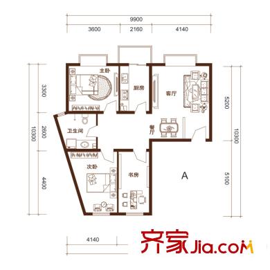 易城三期A1戶型 3室2廳1衛(wèi)1廚