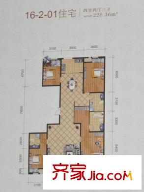 恒實(shí)?平陽景苑16-2-01戶型 4室2廳3衛(wèi)1廚