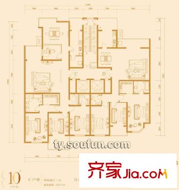 多地爾花園戶型圖10號(hào)樓CD 3室2廳3衛(wèi)