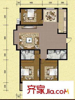 東景苑5#樓C1戶型 3室2廳2衛(wèi)1廚