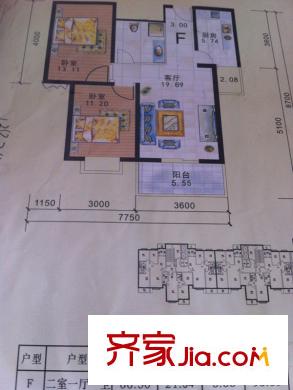 怡林苑戶型圖F戶型 2室1廳1衛(wèi)1廚