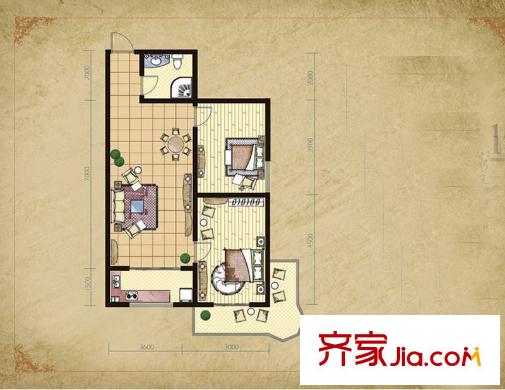 易居?山水豪庭項(xiàng)目F1戶型 2室2廳1衛(wèi)1廚